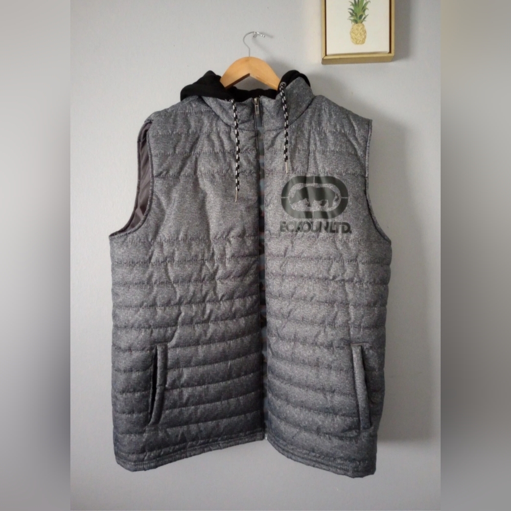 Ecko Unlimited Black and Gray Quilted Vest